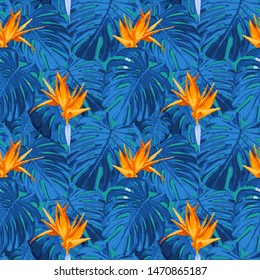 Vector Seamless Pattern Tropical Flowers Floral Stock Vector (Royalty ...