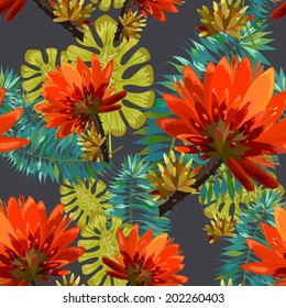 vector seamless  pattern - tropical flowers 