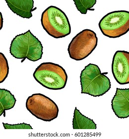 Vector seamless pattern with tropical fruit. Summer illustration.