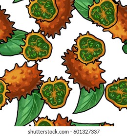 Vector seamless pattern with tropical fruit. Summer illustration.