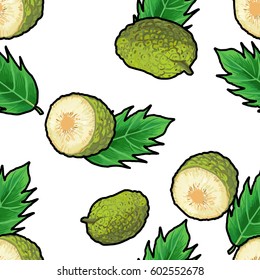 Vector seamless pattern with tropical fruit. Summer illustration.