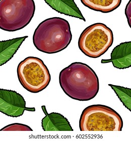 Vector seamless pattern with tropical fruit. Summer illustration.