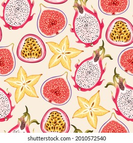 Patrón vectorial sin fisuras con rodaja de frutas tropicales