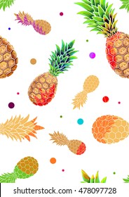 vector seamless pattern of tropical fruits juicy pineapple. hand-drawn pineapple. graphics for t-shirts.