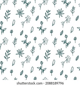 Vector seamless pattern with tropical green flowers on transparent background.Dark,floral,botanical print in doodle style hand drawn.Designs for textiles,fabric,wrapping paper,invitations,packages.