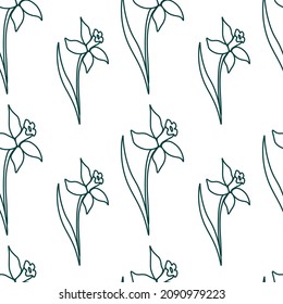 Vector seamless pattern with tropical green flowers on transparent background.Dark,floral,botanical print in doodle style hand drawn.Designs for textiles,fabric,wrapping paper,invitations,packages.