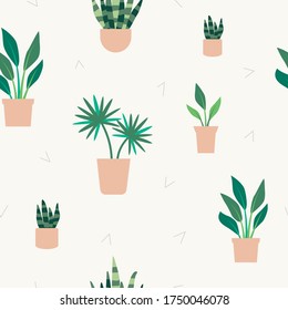 Vector seamless pattern with tropical house plants