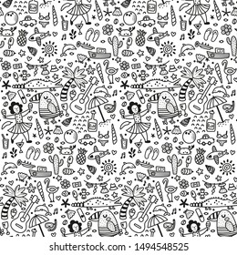 vector seamless pattern, tropical items, white background