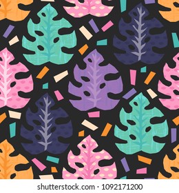 Vector seamless pattern with tropical jungle leaves. All objects are conveniently grouped and easily editable