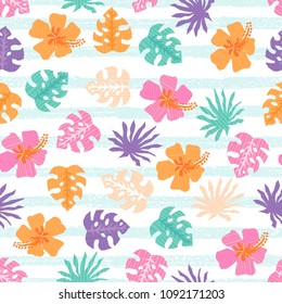 Vector seamless pattern with tropical jungle leaves. All objects are conveniently grouped and easily editable