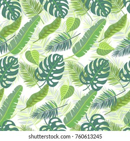 Vector seamless pattern with tropical jungle leaves. All objects are conveniently grouped and easily editable