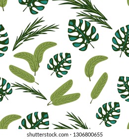 Vector of seamless pattern with tropical leaves on white background