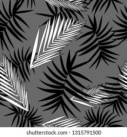 Vector seamless pattern with and tropical leaves. Exotic botanical background design for cosmetics, spa, textile, hawaiian shirt. Best as wrapping paper, wallpaper