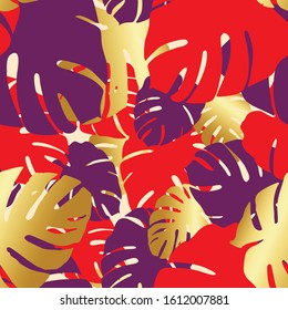 Vector seamless pattern with tropical leaves