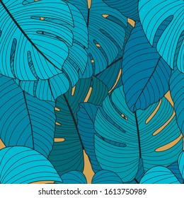 Vector seamless pattern with tropical leaves