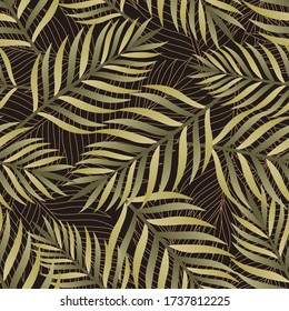 Vector seamless pattern with tropical leaves