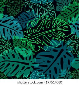 vector seamless pattern with tropical leaves