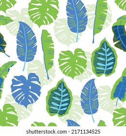 Vector seamless pattern with tropical leaves on white background. Holiday seamless pattern, tropical texture