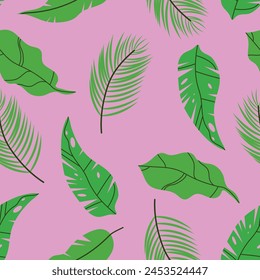 Vector seamless pattern of tropical leaves. Floral pattern, tropical plant line arts. Design for paper, covers, fabrics, home decoration and other users.