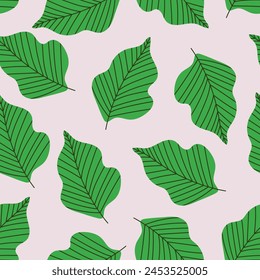 Vector seamless pattern of tropical leaves. Floral pattern, tropical plant line arts. Design for paper, covers, fabrics, home decoration and other users.
