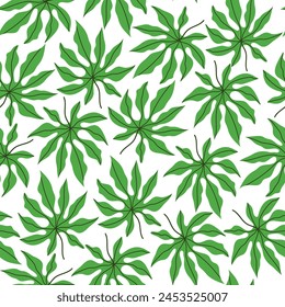 Vector seamless pattern of tropical leaves. Floral pattern, tropical plant line arts. Design for paper, covers, fabrics, home decoration and other users.