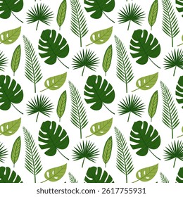 Vector seamless pattern with tropical leaves