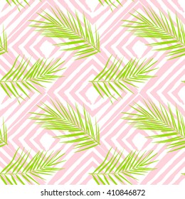 Vector seamless pattern with tropical leaves