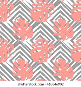 Vector seamless pattern with tropical leaves