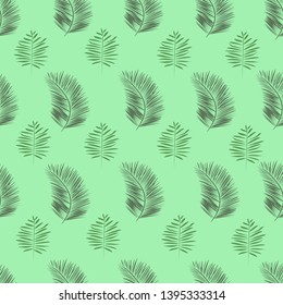 Vector seamless pattern with tropical leaves.Green background.