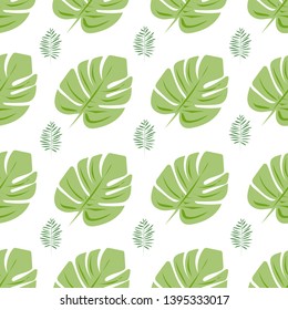 Vector seamless pattern with tropical leaves.White background.