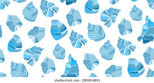 Vector seamless pattern with tropical monstera leaves of different blue shades on white background. Exotic botanical design for textile, wallpaper, website, wrapping paper, hawaiian style shirt