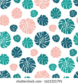 Vector seamless pattern with tropical palm leaves. Graphic stylized drawing.