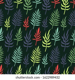 Vector seamless pattern with tropical palm leaves. Graphic stylized drawing.