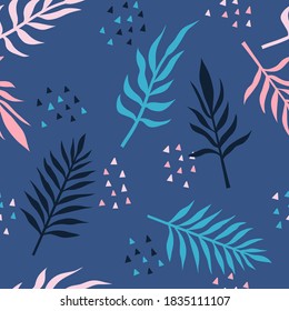 Vector seamless pattern with tropical palm leaves. Graphic stylized drawing.