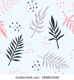 Vector seamless pattern with tropical palm leaves. Graphic stylized drawing.