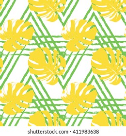 Vector seamless pattern with tropical palm leaves of Monstera
