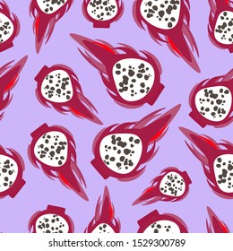 Vector seamless pattern with tropical pataya fruit and dragon fruit. For design packaging, textile, background, design postcards and posters.
