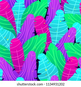 Vector seamless pattern with tropical plants and leaves. Design of a floral banner for website and print. Concept for season sales and advertising. Colorful template for flyer and greeting card