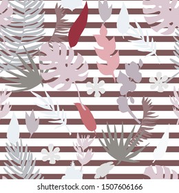 Vector seamless pattern with tropical plants monstera