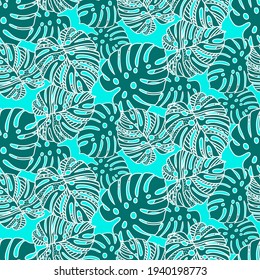 Vector seamless pattern of tropical plants. Trending colors. Textile sketch, background, wrapping paper, design, packaging. Eps 10.