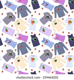 Vector seamless pattern with t-shirts on white background. For use in design, textile, fabric