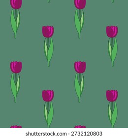Vector seamless pattern with tulip flowers. Spring floral background.