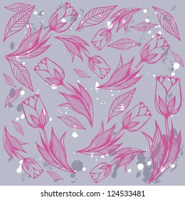 Vector seamless pattern with tulip flowers/gray.