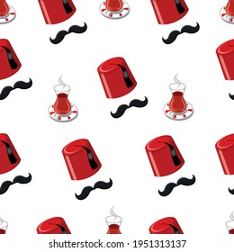 Vector Seamless Pattern Turkish traditional hat with Mustache seamless pattern Turkish Fez traditional seamless pattern Headdress with tassel vector Can be used for wallpaper Wrapping Paper or else.