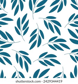 Vector seamless pattern with turquoise fresh branches. Design is perfect for greeting cards, textile, kids backgrounds and scrapbooking