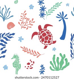 Vector Seamless Pattern with Turtle.