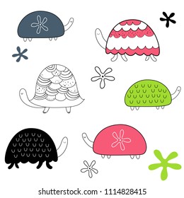 Vector seamless pattern with turtles. Baby print. Scandinavian motives
