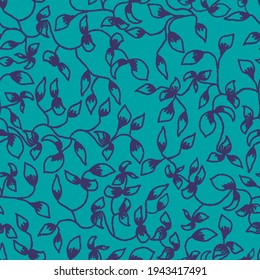 vector seamless pattern twigs with leaves and curls. charcoal pencil drawing contour silhouettes of leaves