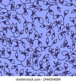 vector seamless pattern twigs with leaves and curls. charcoal pencil drawing contour silhouettes of leaves