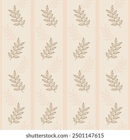 Vector seamless pattern of twigs and lines on a beige background. Ideal for branding, wrapping paper, textiles. Hand drawn botanical art